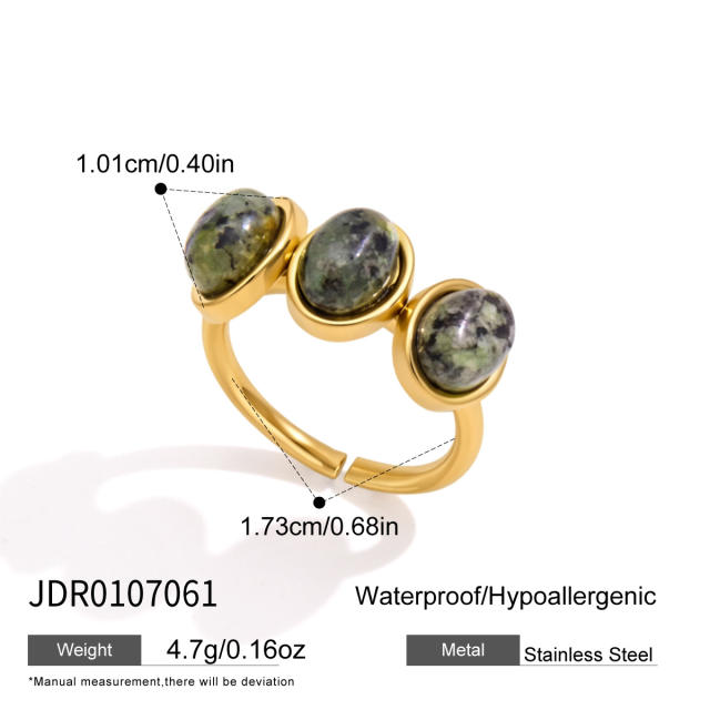 Hammer pattern turquoise stone inlaid stainless steel rings