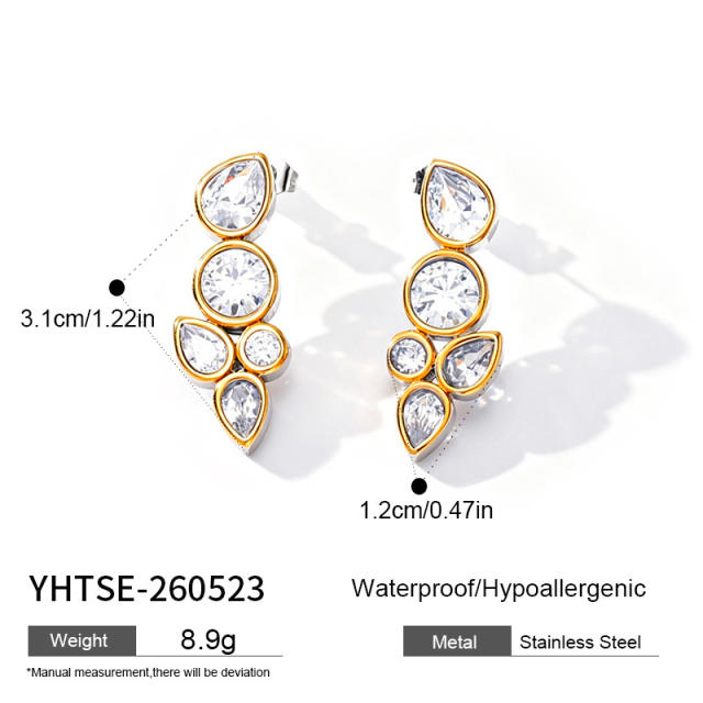 Easy match simple oval shape diamond earrings stainless steel earrings