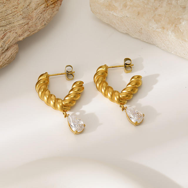 Stainless steel earrings zircon earrings with geometric C-shaped snake design