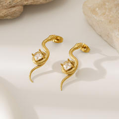 Stainless steel earrings zircon earrings with geometric C-shaped snake design