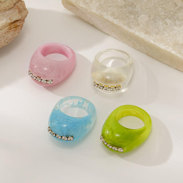 Personaltiy colorful resin zircon inlaid finger rings