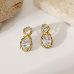 Easy match simple oval shape diamond earrings stainless steel earrings
