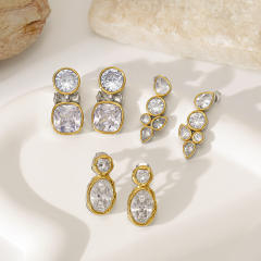 Easy match simple oval shape diamond earrings stainless steel earrings