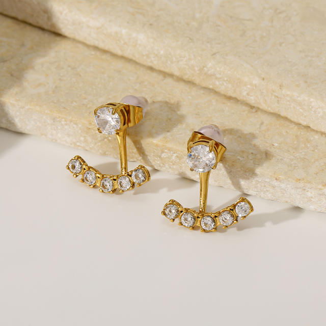 Luxury diamond stainless steel earrings jacket earrings for women