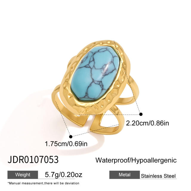 Hammer pattern turquoise stone inlaid stainless steel rings