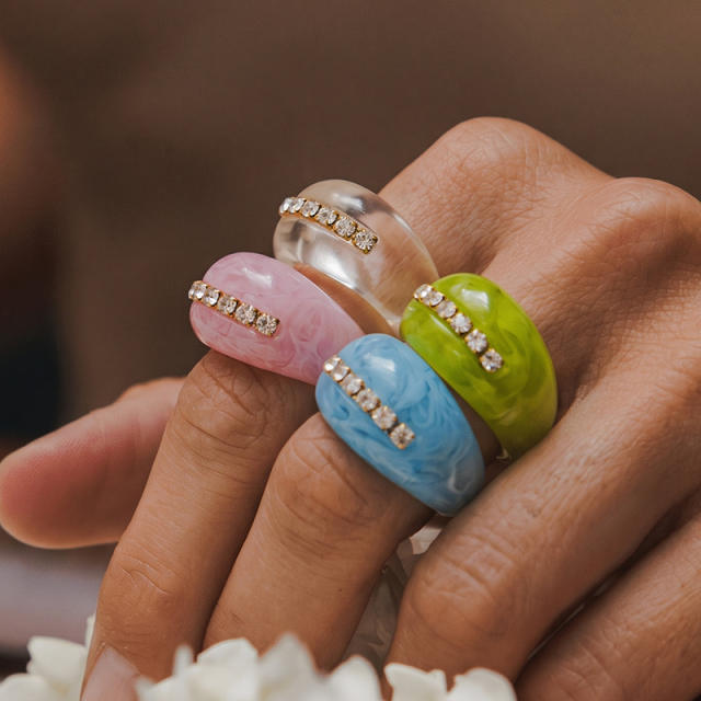 Personaltiy colorful resin zircon inlaid finger rings