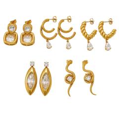 Stainless steel earrings zircon earrings with geometric C-shaped snake design
