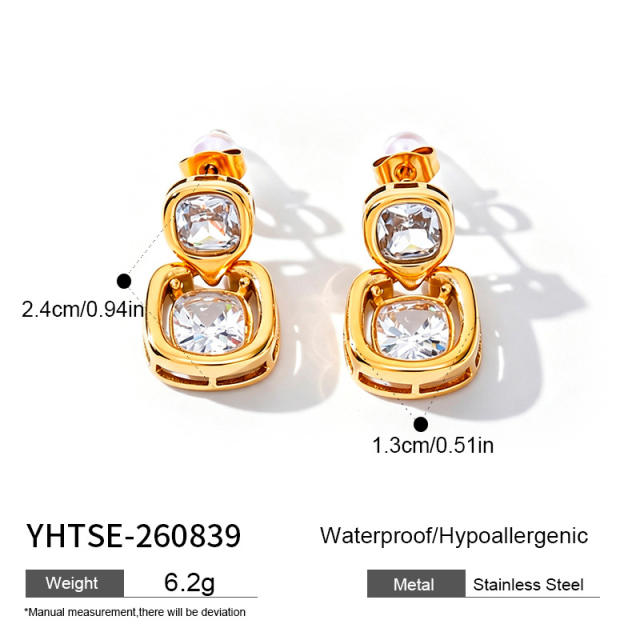 Stainless steel earrings zircon earrings with geometric C-shaped snake design