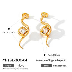 Stainless steel earrings zircon earrings with geometric C-shaped snake design