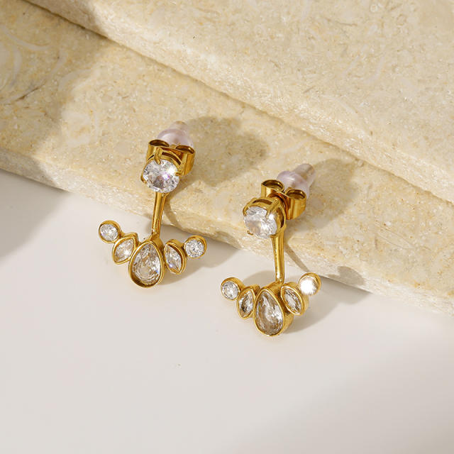 Luxury diamond stainless steel earrings jacket earrings for women
