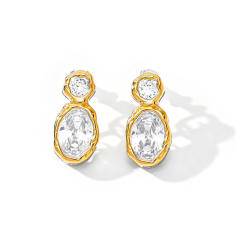 Easy match simple oval shape diamond earrings stainless steel earrings