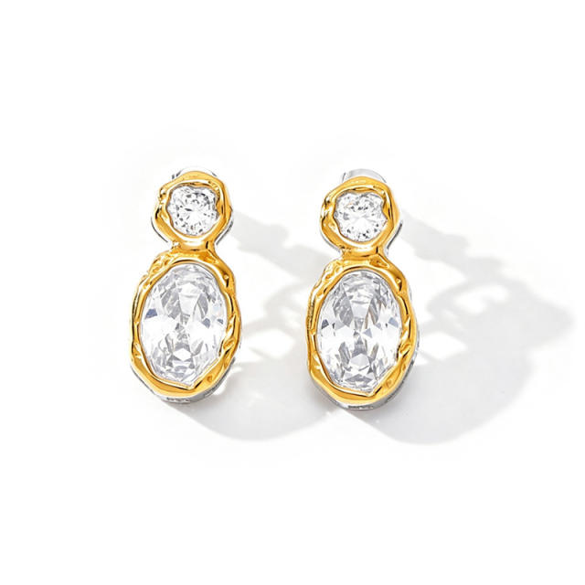 Easy match simple oval shape diamond earrings stainless steel earrings