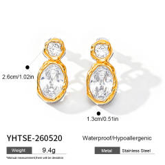 Easy match simple oval shape diamond earrings stainless steel earrings