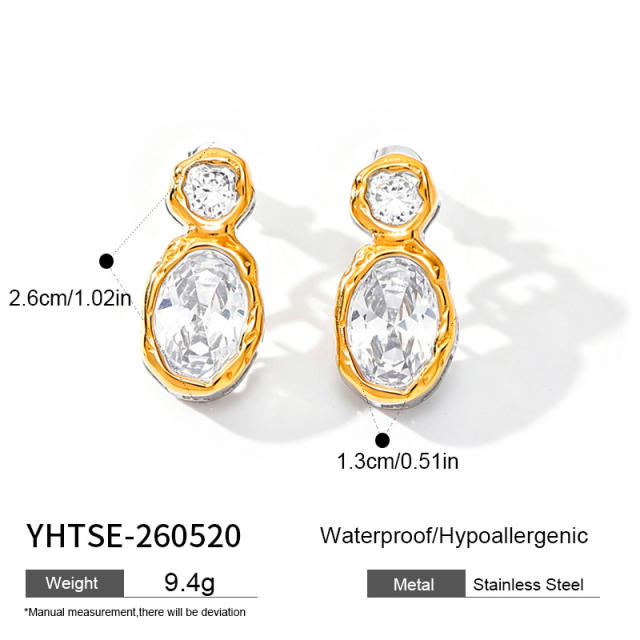Easy match simple oval shape diamond earrings stainless steel earrings