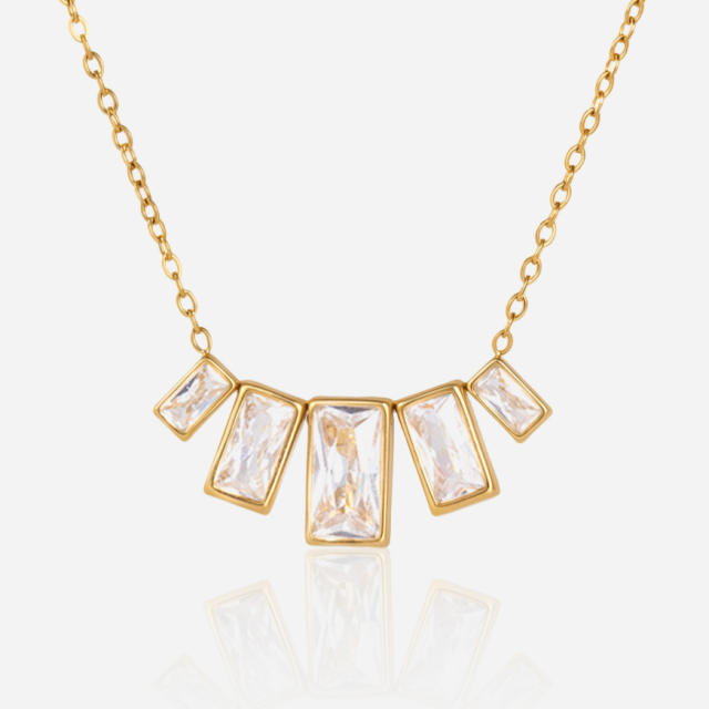 Delicate cubic zircon rectangle stainless steel necklace