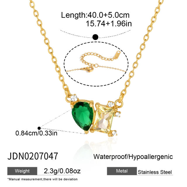 18KG emerald cubic zircon mix color stainless steel necklace bracelet earrings set