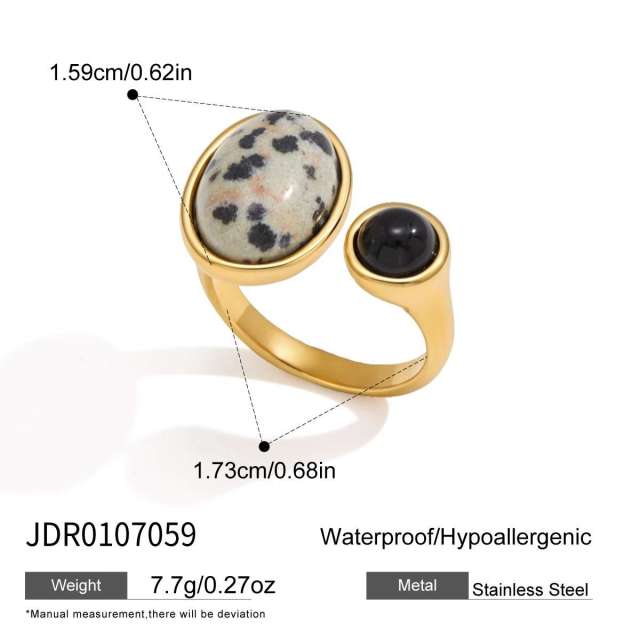 Unique obsidian stone inlaid stainless steel rings collection