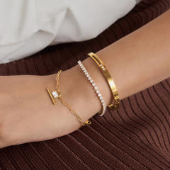 Elegant T bar pendant diamond stainless steel necklace earrings bracelet set