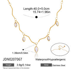 Delicate oval teardrop cubic zircon charm stainless steel necklace for women