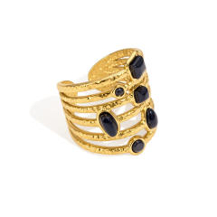Unique obsidian stone inlaid stainless steel rings collection