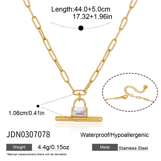Elegant T bar pendant diamond stainless steel necklace earrings bracelet set