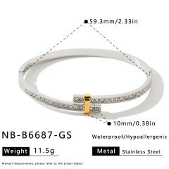 Minimalist geometric stainless steel bracelet with rhinestone embellishments