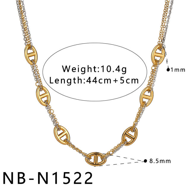 Love Heart Pig Nose Geometric Stainless Steel Necklace for Women