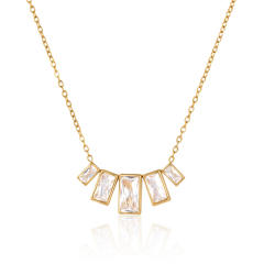 Delicate cubic zircon rectangle stainless steel necklace