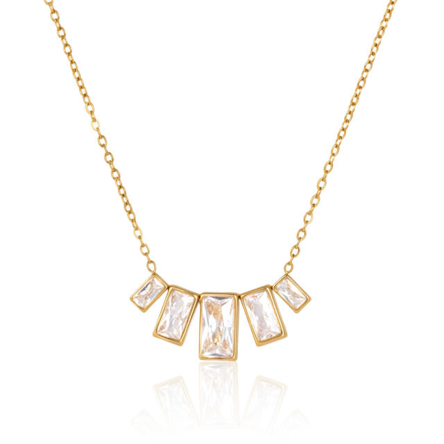 Delicate cubic zircon rectangle stainless steel necklace