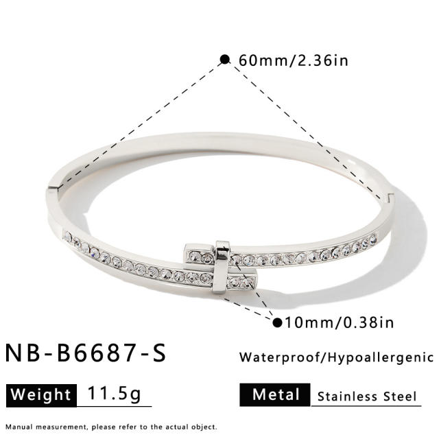 Minimalist geometric stainless steel bracelet with rhinestone embellishments