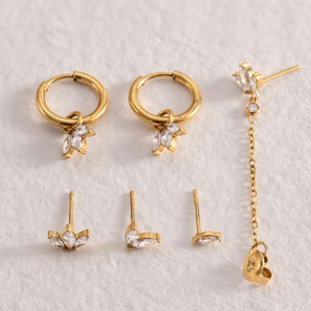 6pcs set diamond stainless steel earrings set