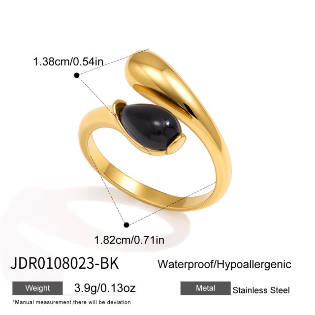 Unique obsidian stone inlaid stainless steel rings collection