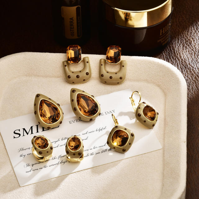 Winter autumn polka dots glass crystal 18K plated copper earrings for women
