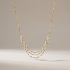 Popular fashion multi-layered diamond stainless steel necklace for women