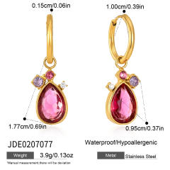 18KG red color teardrop cubic zircon pendant stainless steel necklace earrings set