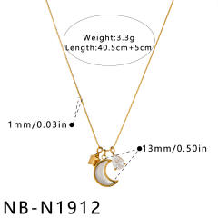 Fashion stainless steel necklace light luxury moon design with zircon and rhinestone inlay