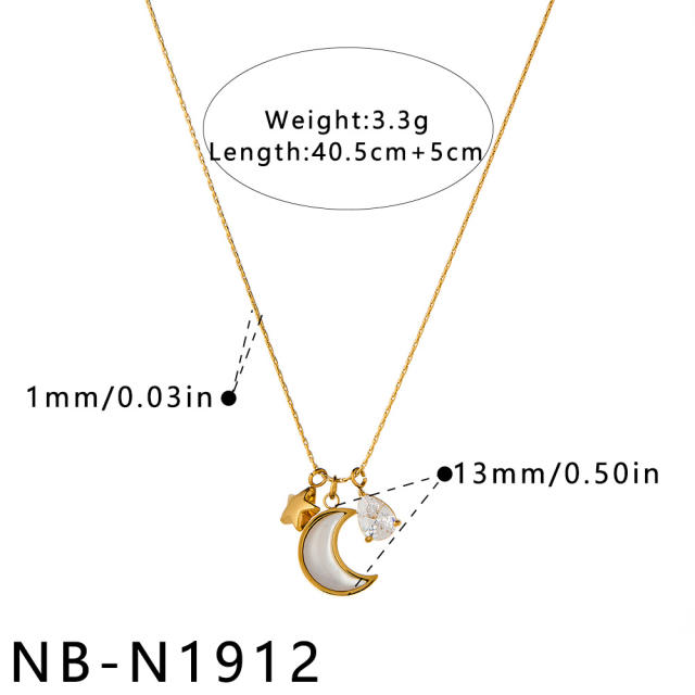 Fashion stainless steel necklace light luxury moon design with zircon and rhinestone inlay