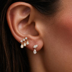 Elegant teardrop cubic zircon stainless steel earrings diamond earrings