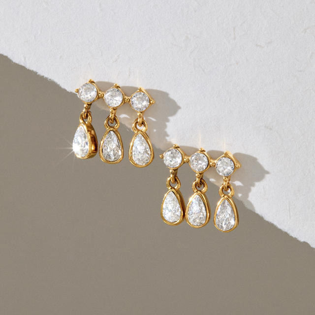 Elegant teardrop cubic zircon stainless steel earrings diamond earrings