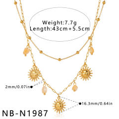 Flower Sun Pattern Stainless Steel necklace Enamel Necklace for Women