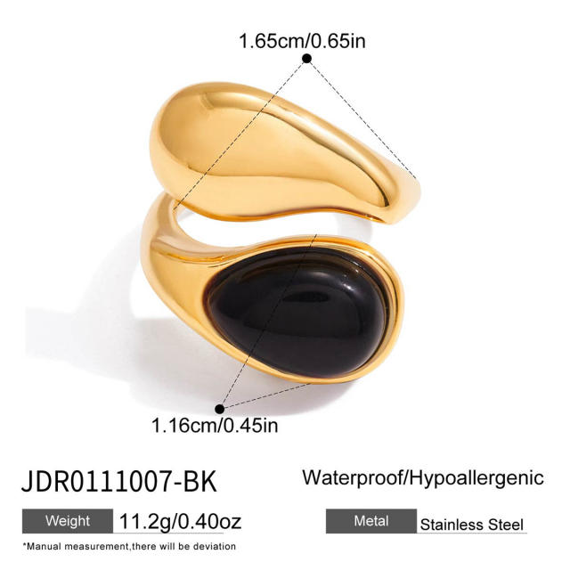 Unique obsidian stone inlaid stainless steel rings collection