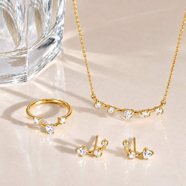 316L cubic zircon smile face shape stainless steel necklace earrings rings set