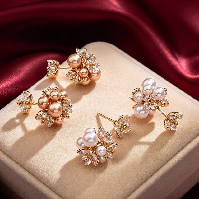 Elegant imitation pearl cubic zircon firework shape ear studs jacket earrings