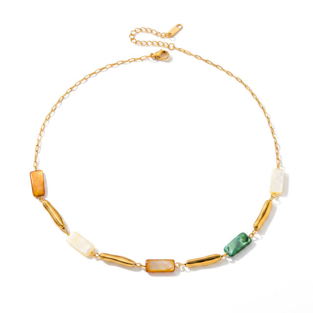 Fashion geometric inlaid shell stainless steel necklace and bracelet set for women