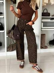 Vintage leopar grain straighe leg jeans