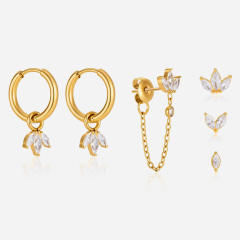 6pcs set diamond stainless steel earrings set