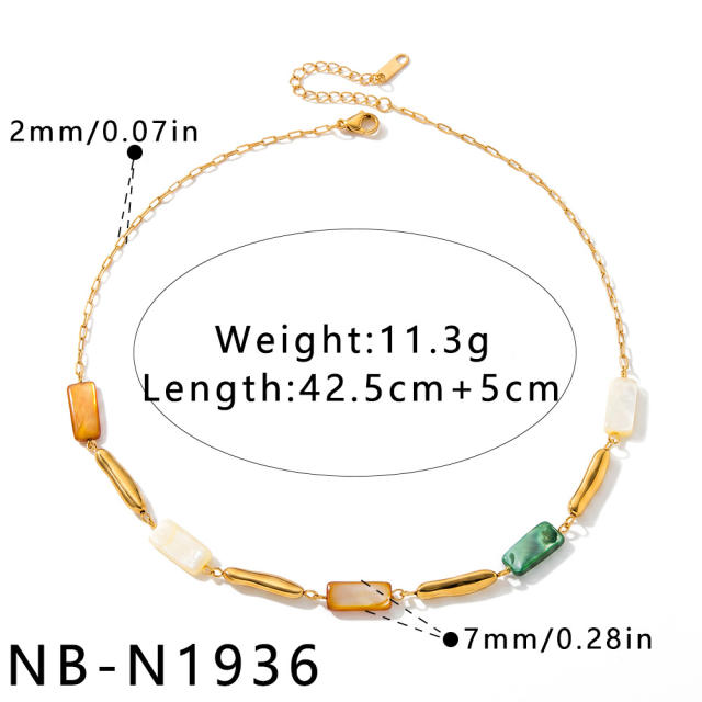 Fashion geometric inlaid shell stainless steel necklace and bracelet set for women