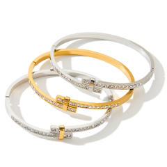 Minimalist geometric stainless steel bracelet with rhinestone embellishments
