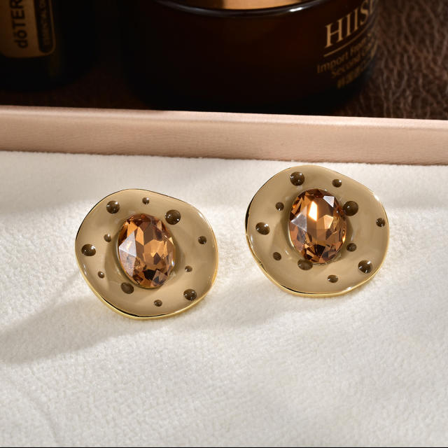 Winter autumn polka dots glass crystal 18K plated copper earrings for women