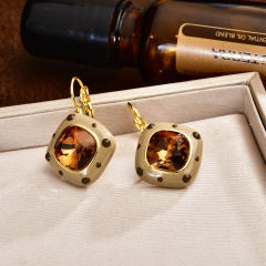 Winter autumn polka dots glass crystal 18K plated copper earrings for women